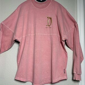 Disneyland‎ Spirit Jersey, Heavyweight Cotton, Pink LS w Puffy Gold Spell Out.